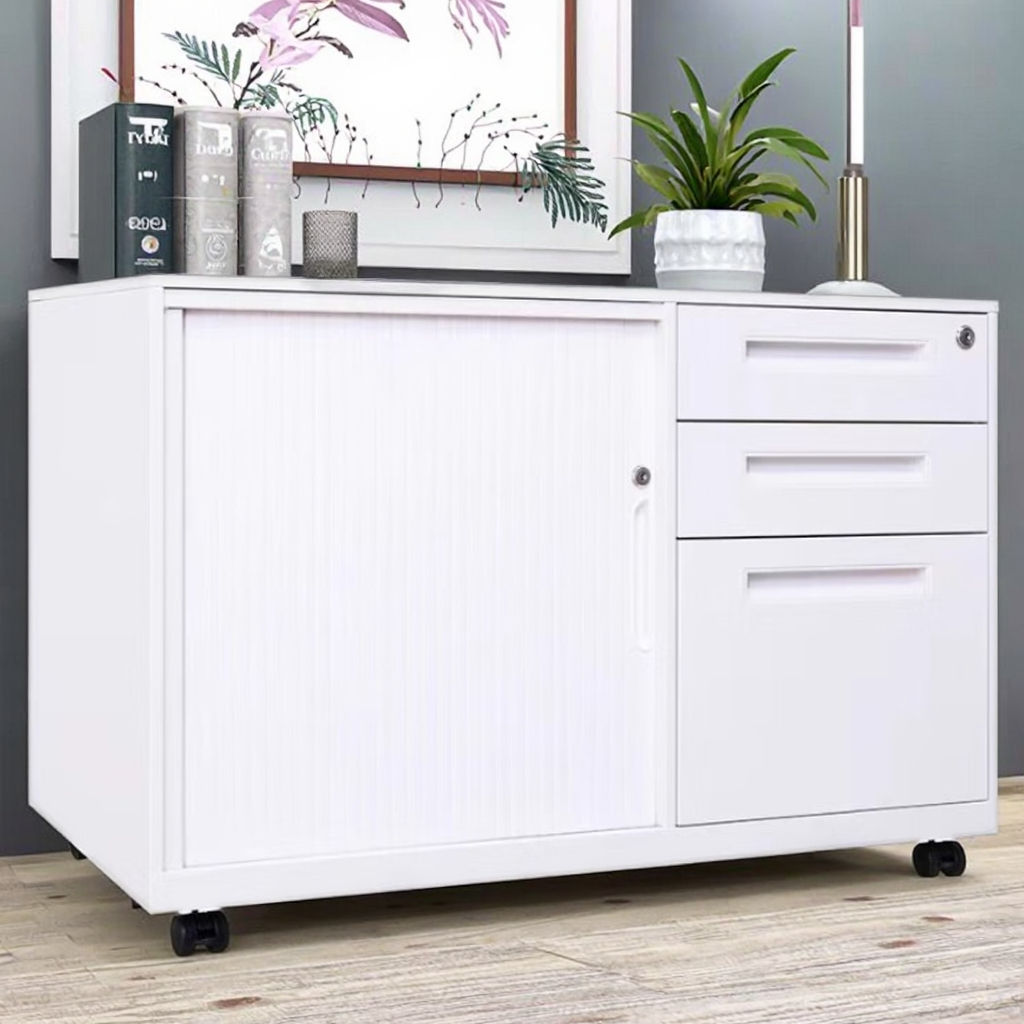 White mobile activity cabinet with drawers