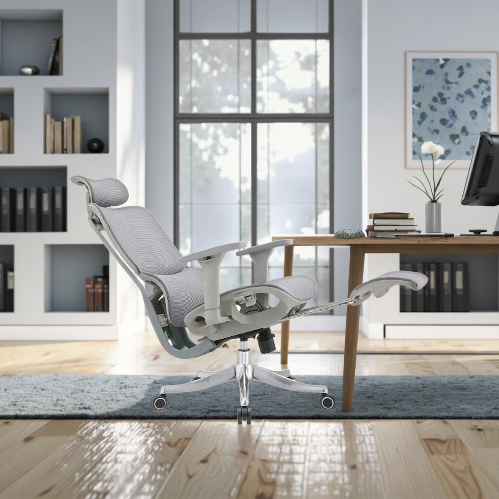 high quality ergonomic adjustable headrest mesh breathable office chair with footrest silent wheels