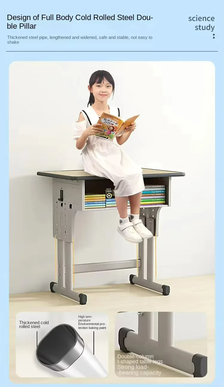 Adjustable-Height Ergonomic Steel-Frame Student Desk and Chair Set - Image 5