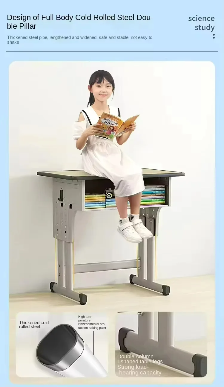 Adjustable-Height Steel-Frame Student Desk and Chair Set - Image 5
