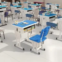 Adjustable-Height Steel-Frame Student Desk and Chair Set