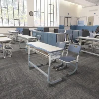 Adjustable-Height Steel-Frame Student Desk and Chair Set with Storage