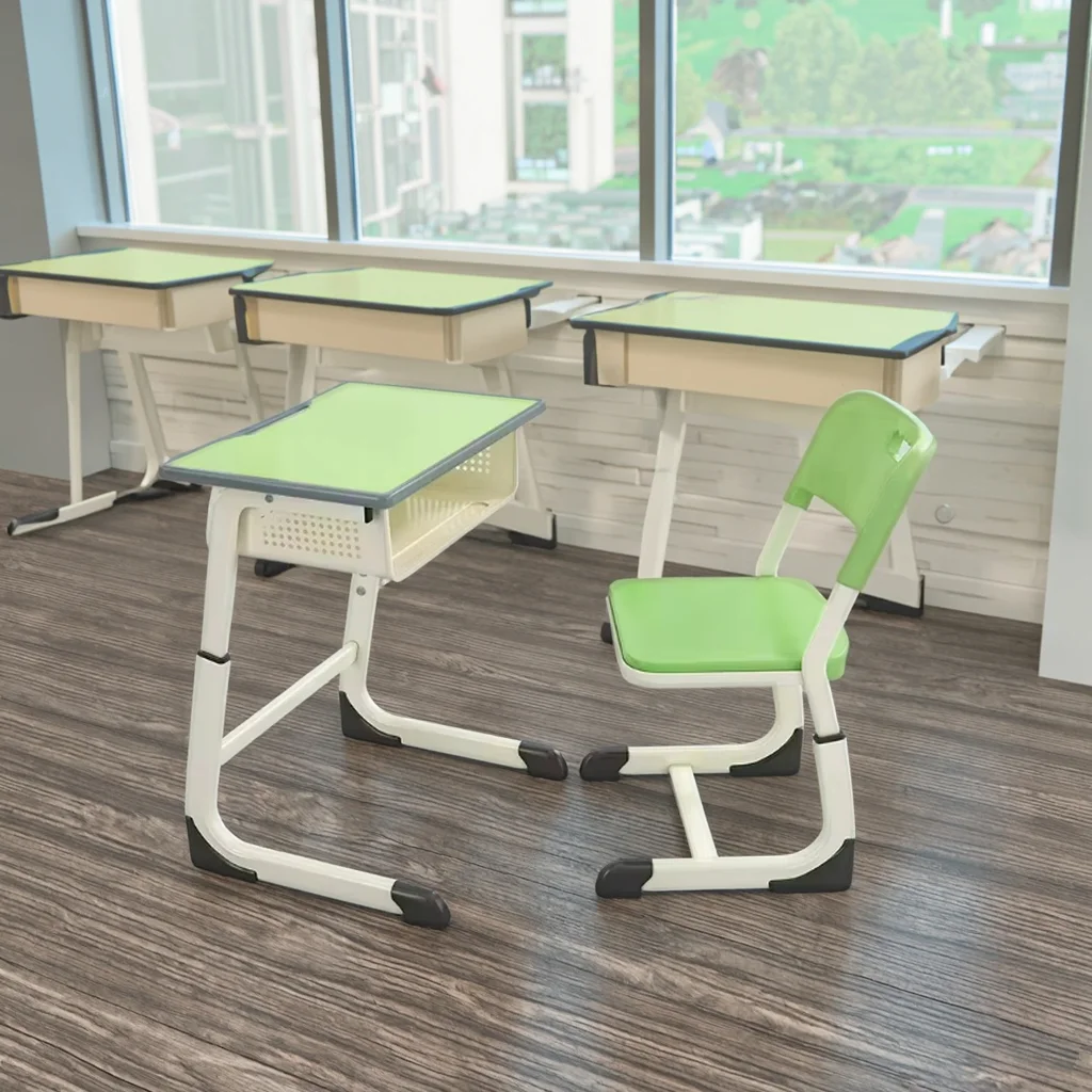 Adjustable-Height Steel Student Desk and Chair Set