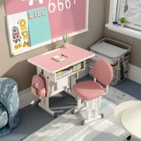 Adjustable-Height Steel Student Desk and Chair Set with Cushioned Seat