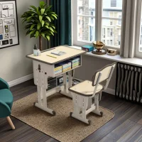 Adjustable-Height Student Desk and Chair Set with Drawers