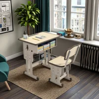 Adjustable-Height Student Desk and Chair Set with Drawers