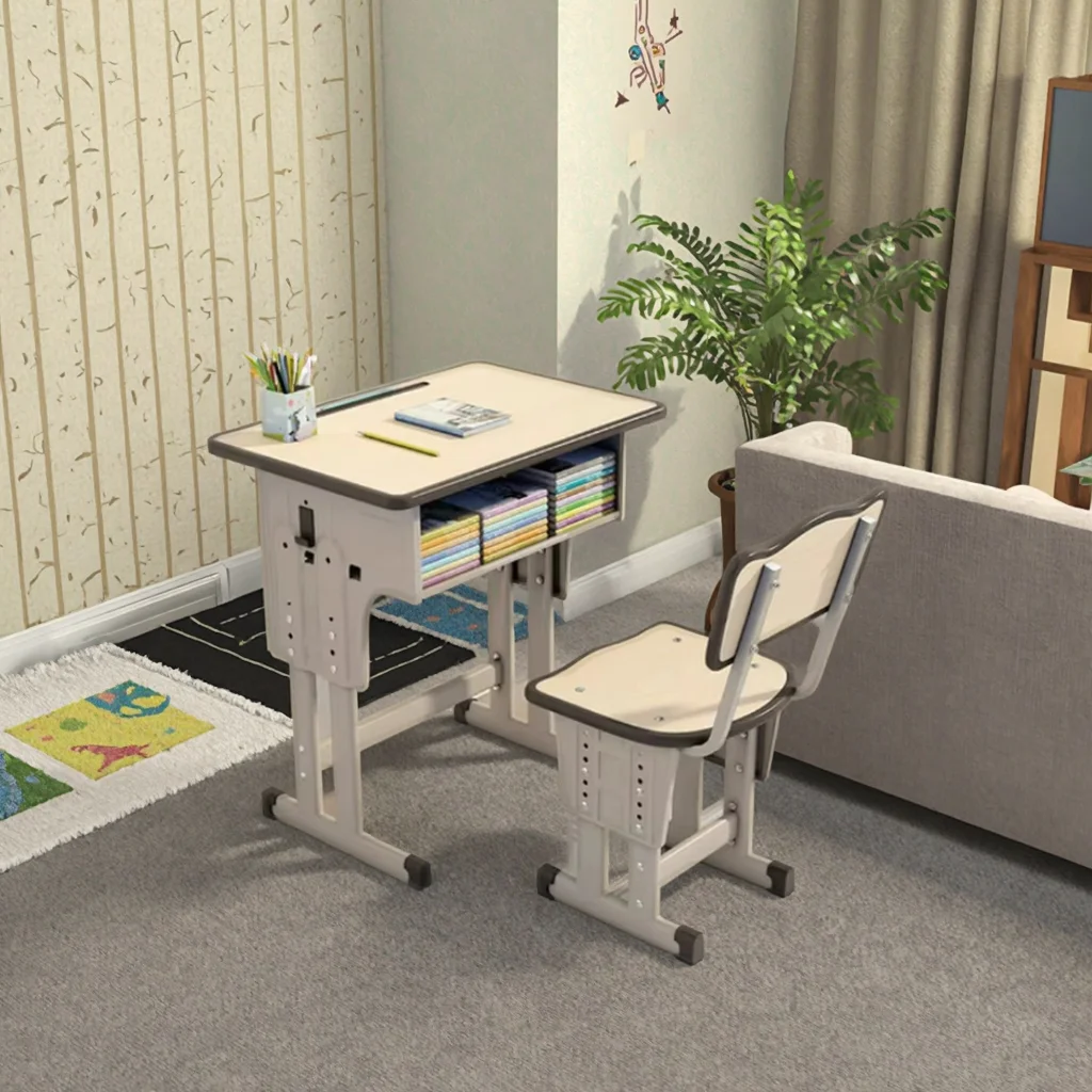 Adjustable-Height Student Desk and Chair Set with Drawers