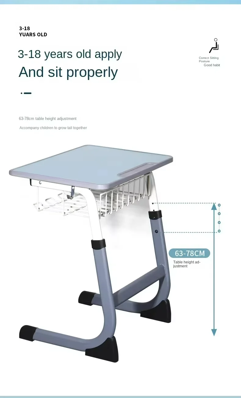 Adjustable-Height Two-Seat Steel-Frame Student Desk and Chair Set with Storage - Image 2