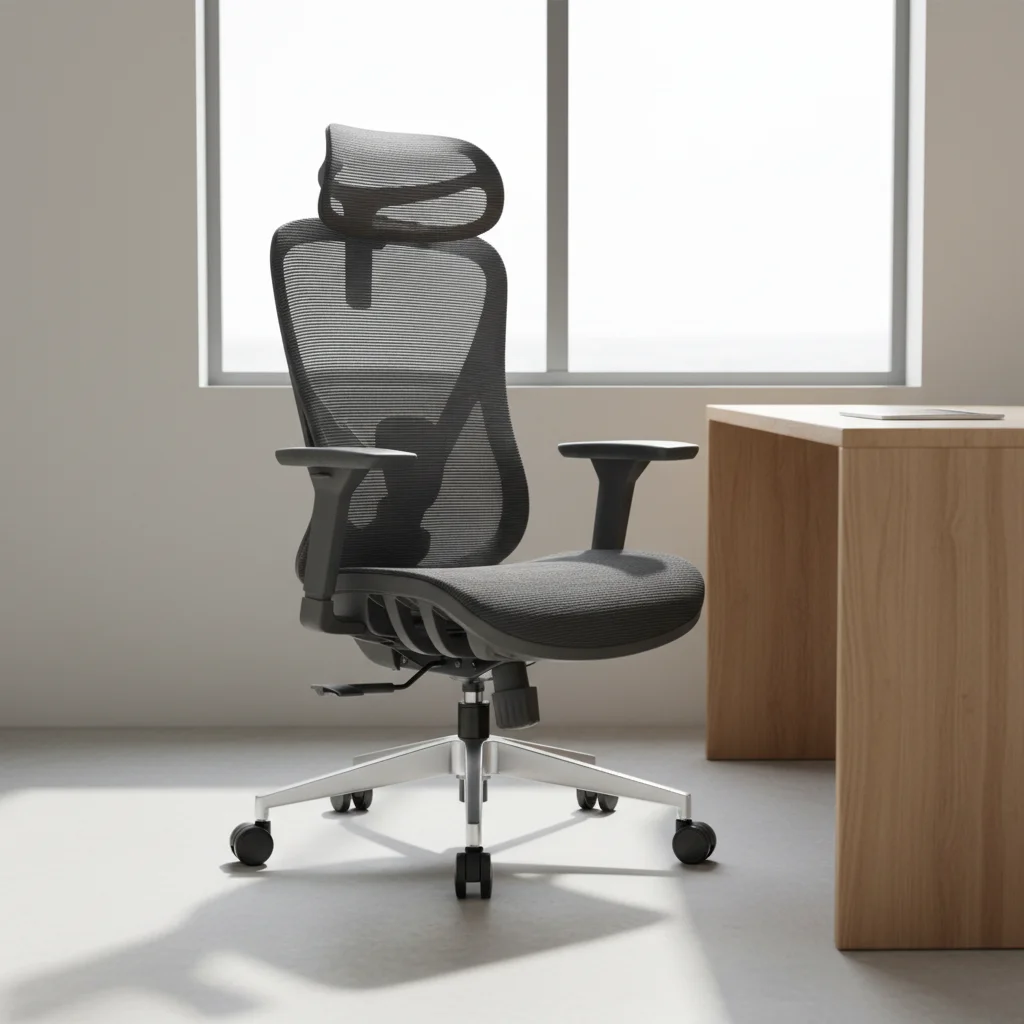 Ergonomic Adjustable-Height Office Chair with Headrest and Armrests