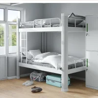 Metal Bunk Bed with Safety Guardrail for Dormitories