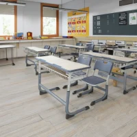 Two-Seat Steel-Frame Student Desk and Chair Set with Storage