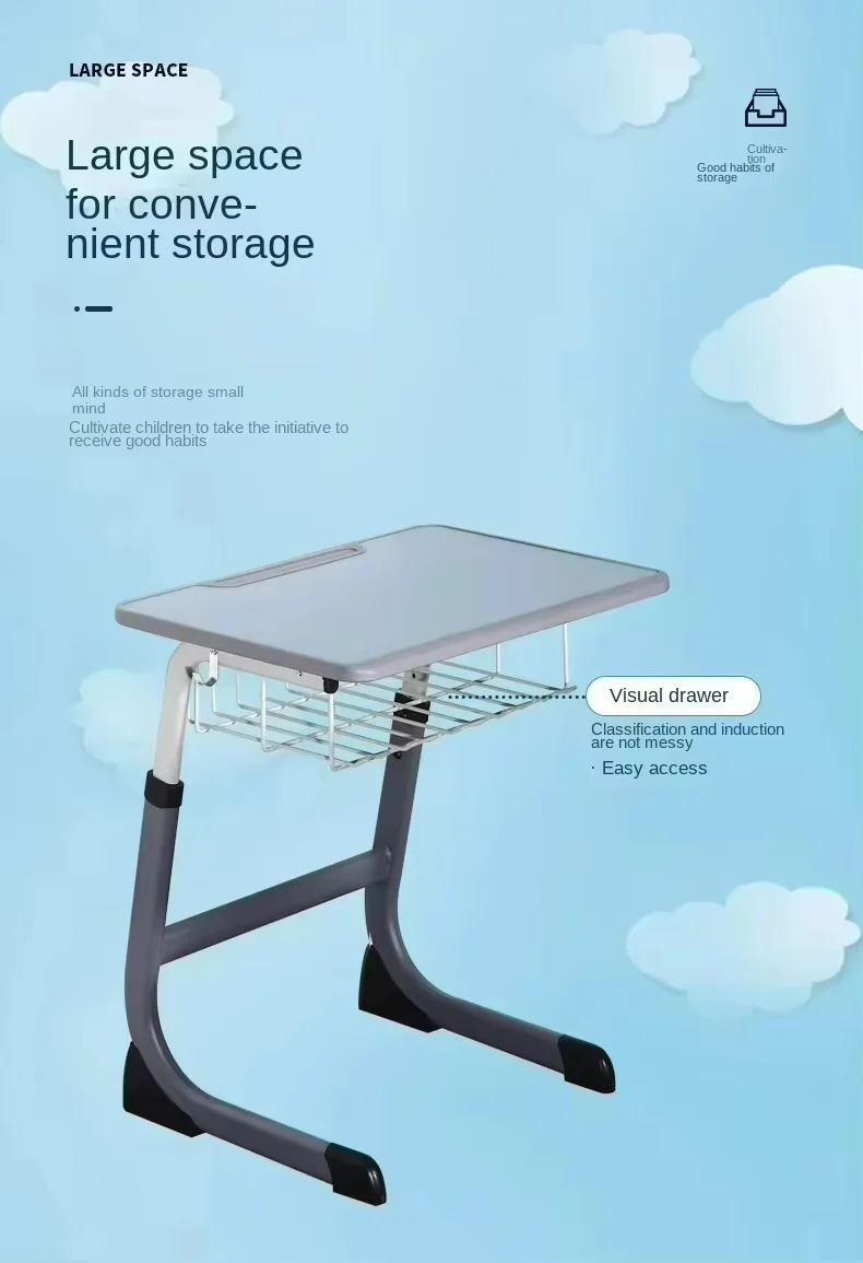 Two-Seat Steel-Frame Student Desk and Chair Set with Storage - Image 4